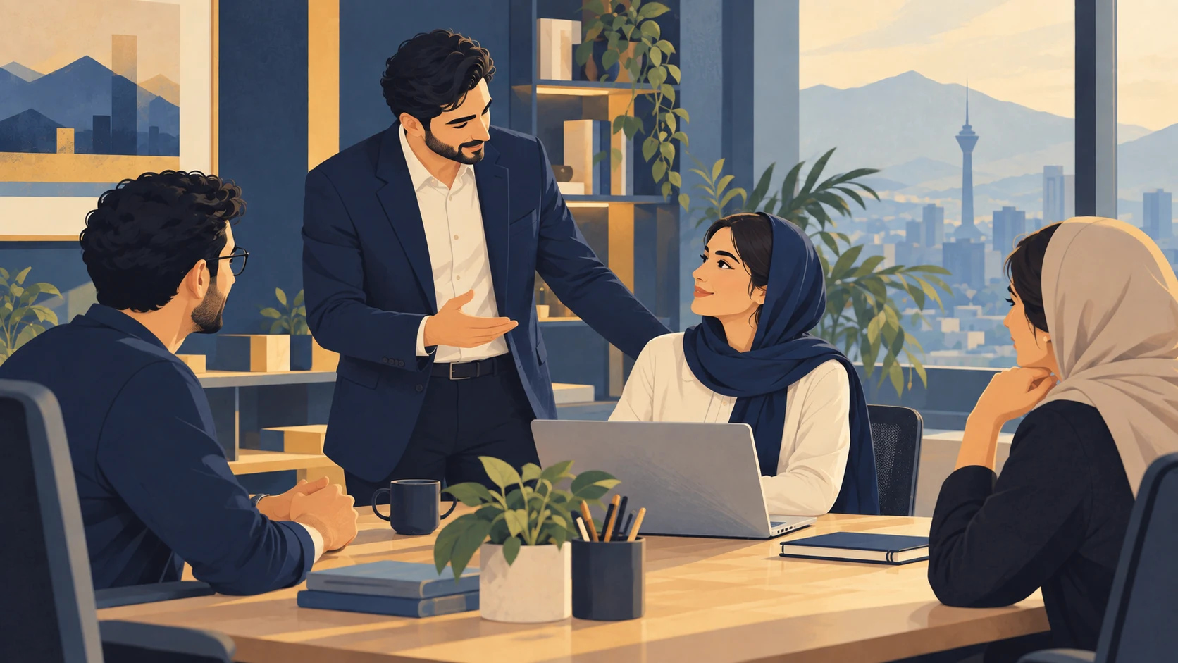 مدیر تیم نیروی تازهوارد را در فضای کاری به همکاران معرفی میکند